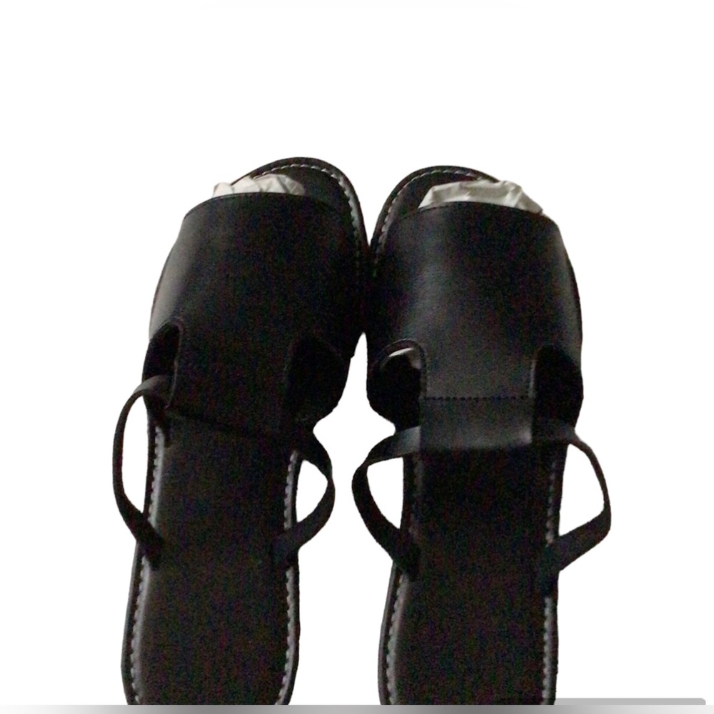 Black Open Toe PU Leather Sandal Slides Brand New Size EUR 41 (9.5 US).